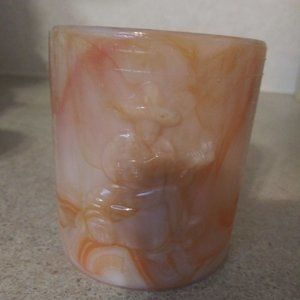 Vintage Arko Agate Mexicali Pickwick Cosmetic Orange And White Slag Glass Jar